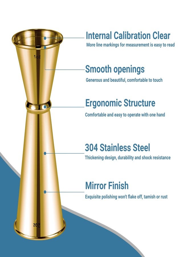 Hyintell 2oz 1oz Premium Japanese Jigger with 7 Measurements Inside for Bartender, 304 Stainless Steel Heavy-Duty Jigger, Bar Accessories for The Home Bar Set (Gold) - Image 3